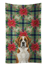 Load image into Gallery viewer, Brown and White Saint Bernard Christmas PoinsettIas Kitchen Towel