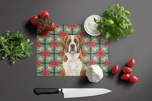 Load image into Gallery viewer, Brown and White Saint Bernard Christmas PoinsettIas Glass Cutting Board