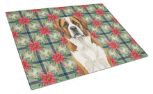 Load image into Gallery viewer, Brown and White Saint Bernard Christmas PoinsettIas Glass Cutting Board