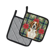 Load image into Gallery viewer, Brown and White Saint Bernard Christmas PoinsettIas Pair of Pot Holders