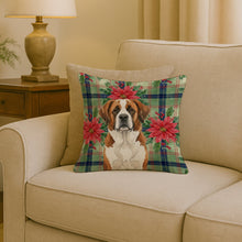 Load image into Gallery viewer, Brown and White Saint Bernard Christmas PoinsettIas Throw Pillow