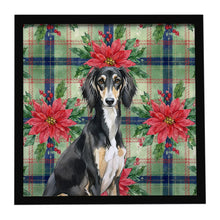 Load image into Gallery viewer, Black and Tan Saluki Christmas PoinsettIas Framed Metal Print