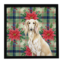 Load image into Gallery viewer, Cream Saluki Christmas PoinsettIas Framed Metal Print