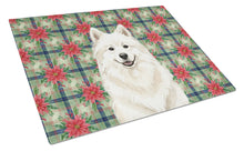 Load image into Gallery viewer, Cream Samoyed Christmas PoinsettIas Glass Cutting Board