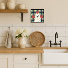 Load image into Gallery viewer, Cream Samoyed Christmas PoinsettIas Framed Metal Print