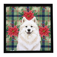 Load image into Gallery viewer, Cream Samoyed Christmas PoinsettIas Framed Metal Print