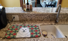 Load image into Gallery viewer, White Samoyed Christmas PoinsettIas Dish Drying Mat