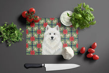 Load image into Gallery viewer, White Samoyed Christmas PoinsettIas Glass Cutting Board