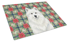 Load image into Gallery viewer, White Samoyed Christmas PoinsettIas Glass Cutting Board