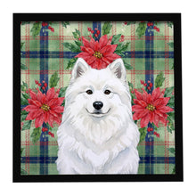 Load image into Gallery viewer, White Samoyed Christmas PoinsettIas Framed Metal Print