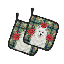 Load image into Gallery viewer, White Samoyed Christmas PoinsettIas Pair of Pot Holders