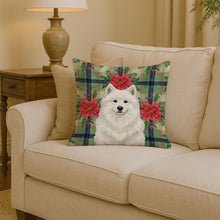 Load image into Gallery viewer, White Samoyed Christmas PoinsettIas Throw Pillow