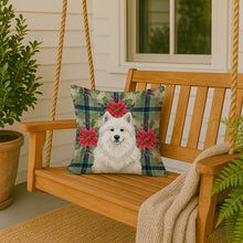 Load image into Gallery viewer, White Samoyed Christmas PoinsettIas Throw Pillow