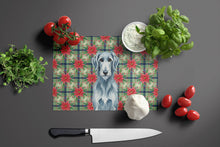 Load image into Gallery viewer, Blue-Gray Scottish Deerhound Christmas PoinsettIas Glass Cutting Board