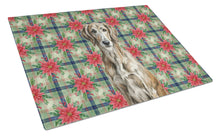 Load image into Gallery viewer, Brindle Scottish Deerhound Christmas PoinsettIas Glass Cutting Board