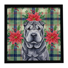 Load image into Gallery viewer, Black Shar Pei Christmas PoinsettIas Framed Metal Print