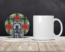Load image into Gallery viewer, Black Shar Pei Christmas PoinsettIas Large Sandstone Coasters Pack of 4
