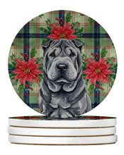 Load image into Gallery viewer, Black Shar Pei Christmas PoinsettIas Large Sandstone Coasters Pack of 4