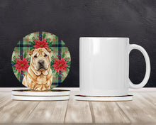 Load image into Gallery viewer, Red Shar Pei Christmas PoinsettIas Large Sandstone Coasters Pack of 4