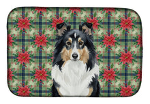 Load image into Gallery viewer, Tricolor Sheltie Christmas PoinsettIas Dish Drying Mat