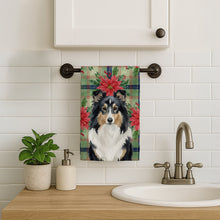 Load image into Gallery viewer, Tricolor Sheltie Christmas PoinsettIas Kitchen Towel