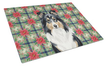 Load image into Gallery viewer, Tricolor Sheltie Christmas PoinsettIas Glass Cutting Board
