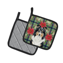 Load image into Gallery viewer, Tricolor Sheltie Christmas PoinsettIas Pair of Pot Holders