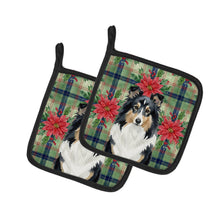 Load image into Gallery viewer, Tricolor Sheltie Christmas PoinsettIas Pair of Pot Holders