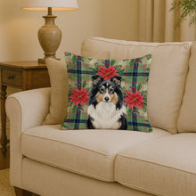 Load image into Gallery viewer, Tricolor Sheltie Christmas PoinsettIas Throw Pillow