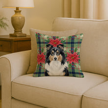 Load image into Gallery viewer, Tricolor Sheltie Christmas PoinsettIas Throw Pillow