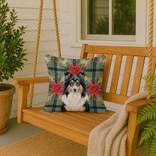 Load image into Gallery viewer, Tricolor Sheltie Christmas PoinsettIas Throw Pillow