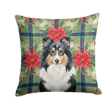 Load image into Gallery viewer, Tricolor Sheltie Christmas PoinsettIas Throw Pillow
