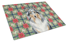 Load image into Gallery viewer, Blue Merle Sheltie Christmas PoinsettIas Glass Cutting Board