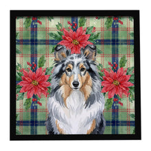 Load image into Gallery viewer, Blue Merle Sheltie Christmas PoinsettIas Framed Metal Print