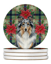 Load image into Gallery viewer, Blue Merle Sheltie Christmas PoinsettIas Large Sandstone Coasters Pack of 4
