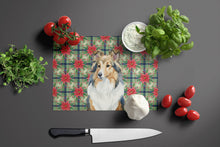 Load image into Gallery viewer, Sable Sheltie Christmas PoinsettIas Glass Cutting Board