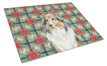 Load image into Gallery viewer, Sable Sheltie Christmas PoinsettIas Glass Cutting Board