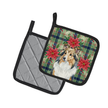 Load image into Gallery viewer, Sable Sheltie Christmas PoinsettIas Pair of Pot Holders