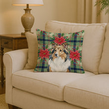 Load image into Gallery viewer, Sable Sheltie Christmas PoinsettIas Throw Pillow