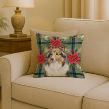 Load image into Gallery viewer, Sable Sheltie Christmas PoinsettIas Throw Pillow