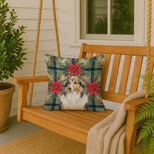 Load image into Gallery viewer, Sable Sheltie Christmas PoinsettIas Throw Pillow