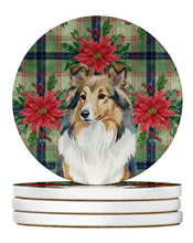Load image into Gallery viewer, Sable Sheltie Christmas PoinsettIas Large Sandstone Coasters Pack of 4