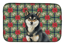 Load image into Gallery viewer, Black and Tan Shiba Inu Christmas PoinsettIas Dish Drying Mat