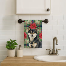 Load image into Gallery viewer, Black and Tan Shiba Inu Christmas PoinsettIas Kitchen Towel