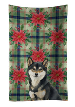 Load image into Gallery viewer, Black and Tan Shiba Inu Christmas PoinsettIas Kitchen Towel