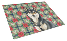 Load image into Gallery viewer, Black and Tan Shiba Inu Christmas PoinsettIas Glass Cutting Board
