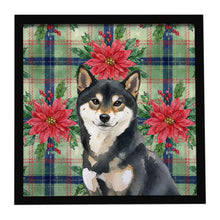 Load image into Gallery viewer, Black and Tan Shiba Inu Christmas PoinsettIas Framed Metal Print