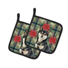 Load image into Gallery viewer, Black and Tan Shiba Inu Christmas PoinsettIas Pair of Pot Holders