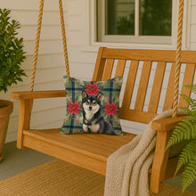 Load image into Gallery viewer, Black and Tan Shiba Inu Christmas PoinsettIas Throw Pillow