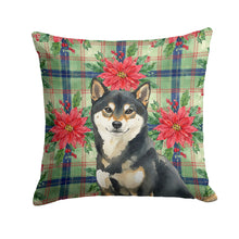Load image into Gallery viewer, Black and Tan Shiba Inu Christmas PoinsettIas Throw Pillow